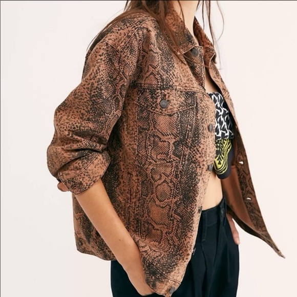 Free People Denim Snake Print Trucker Jacket - Picture 3 of 9